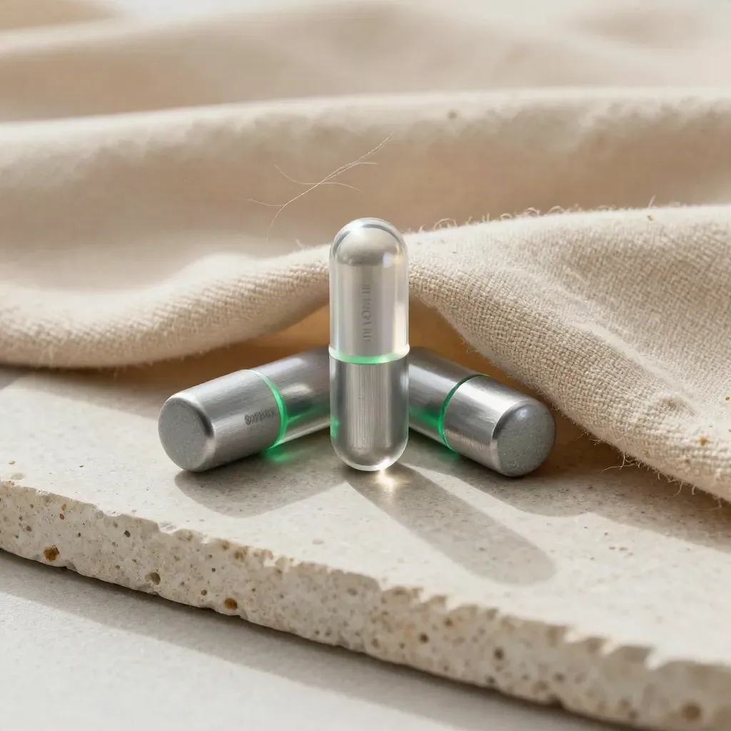 Solana Start-sticka i stenlook med två små cylindrar i sandfärgad textil.